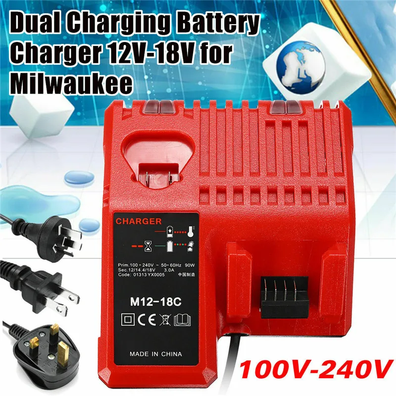 

For Milwaukee M12-18FC 240v 18V/12V Lithium Ion Rapid Fast Charger M12-18C UK Plug Lithium Battery Charger Ev Charger