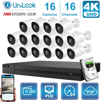 

UnILook 16CH NVR 8/10/12/16Pcs 4K 8MP Bullet POE IP Camera NVR Kit Security CCTV Audio Night Vision 30m Onvif H.265 P2P View