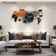MEISD Punch-free DIY Mirror Sticker Large World Map Wall Clock Quartz Silent Watch Oversized Self Adhesive Horloge Free Shipping