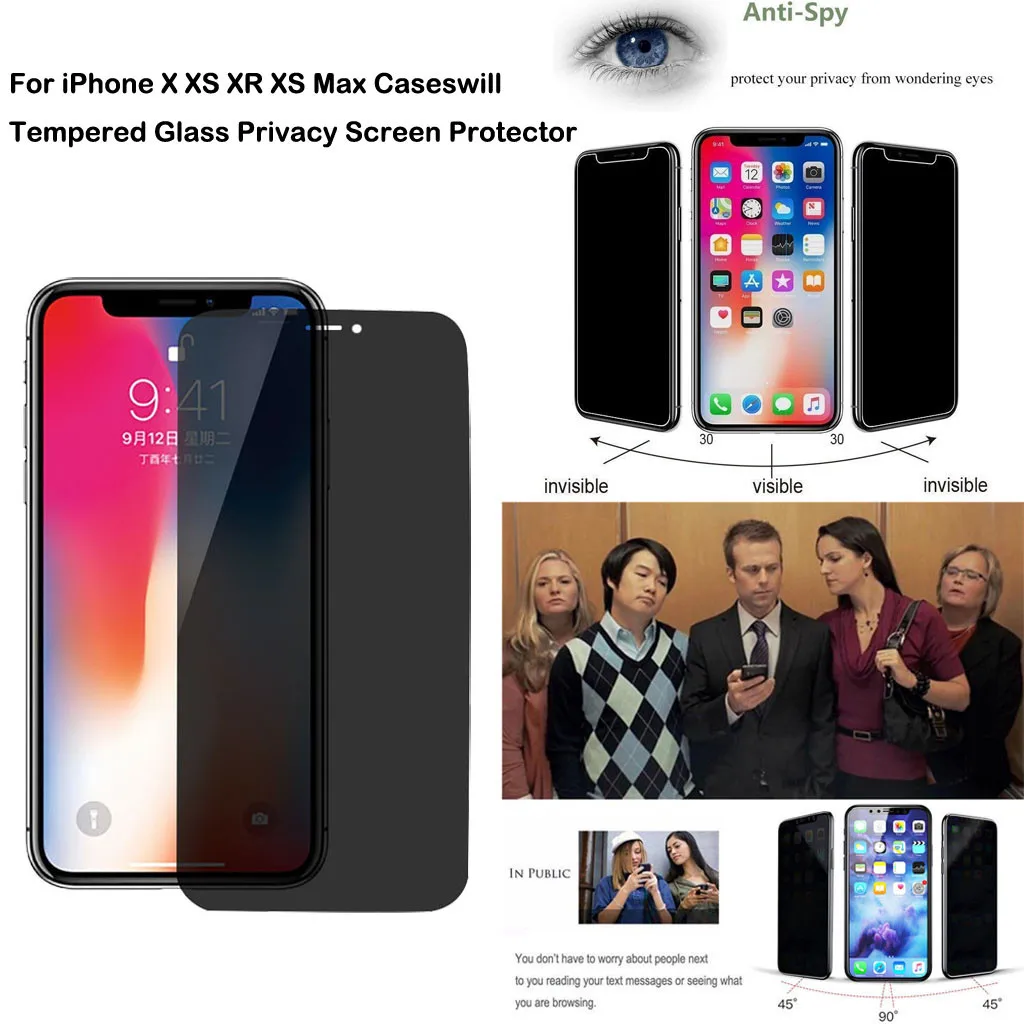 3 шт Закаленное стекло протектор для iPhone полное покрытие экрана конфиденциальности закаленное стекло экрана пленки для iPhone X/XS/XR/XS Max