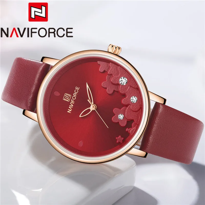 Часы наручные NAVIFORCE женские с браслетом из натуральной кожи брендовые Роскошные