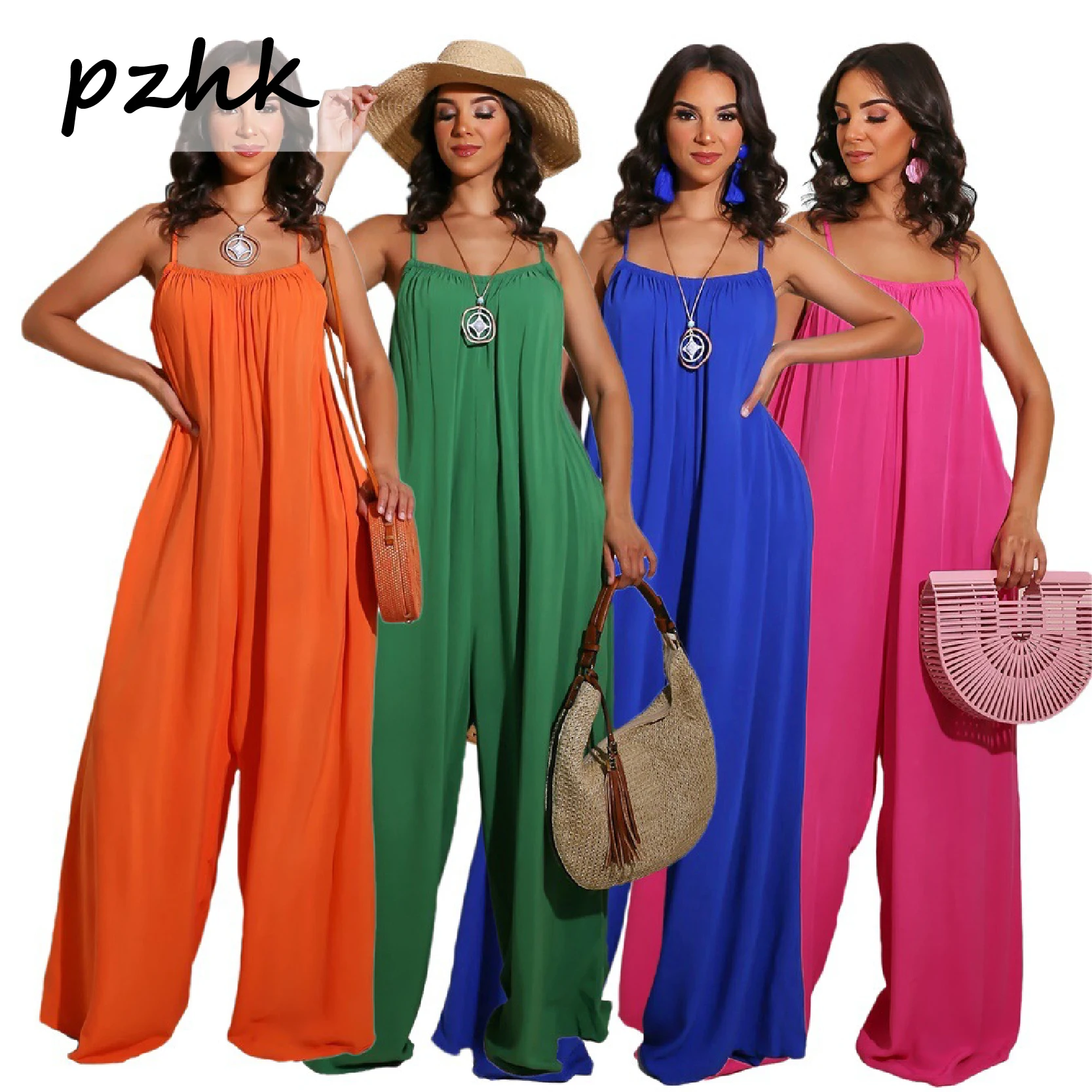 Pzhk Women Rompers 2020 Summer New Ladies Casual Clothes Loose Linen Jumpsuit Sleeveless Backless Playsuit Trousers Overalls