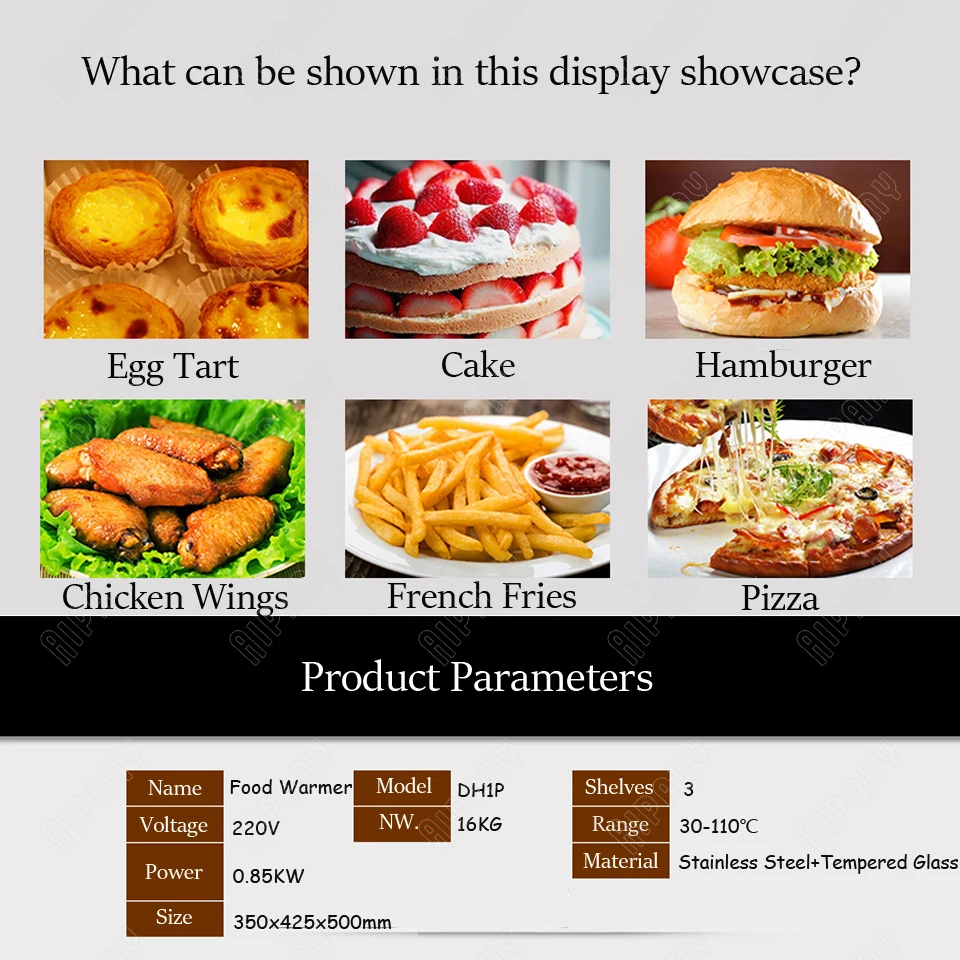 DH1P 3 layer electric food warmer display showcase for egg tart pizza bread commercial stainless steel heat preservation cabinet
