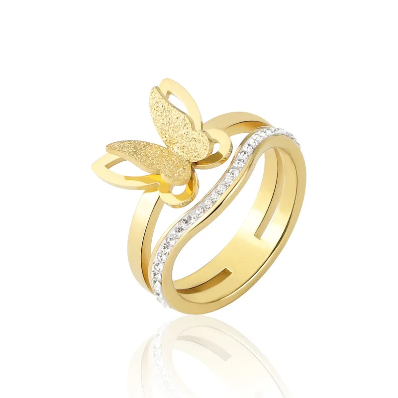 Hot Selling Korean Style stainless Steel Jewelry Frosted Butterfly Crystal Ring Woman Party Love Gft Wholesale | Украшения и