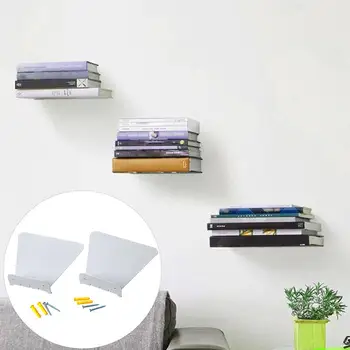 

2Pcs Stainless Steel Hidden Bookcase Book Storage Shelf Rack Home Wall Decor