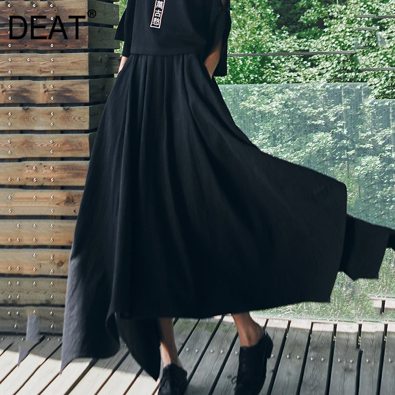 

[DEAT] High Elastic Waist Solid Color Brief Irregular Big Hem Half-body Skirt Women Fashion Tide New Spring Autumn 2019 13D819