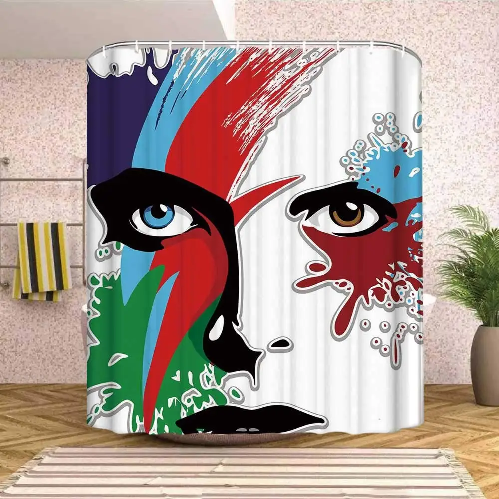 Дэвида Боуи Декор занавеска для душа, Bowies Eyes Ziggy Expression вдохновил художественные красочные брызги