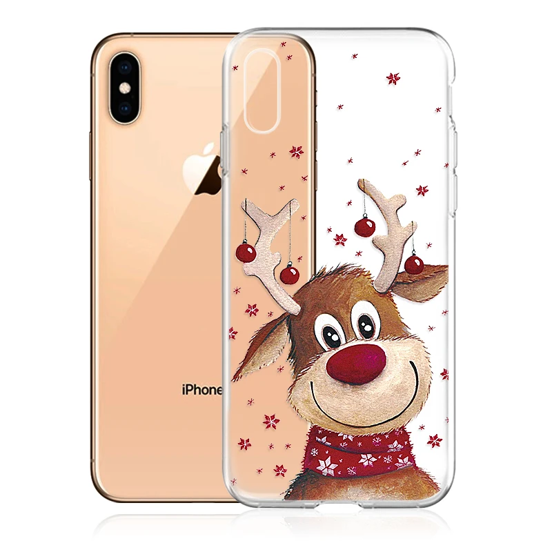 Новогодний Рождественский Подарок Прозрачный чехол для iPhone XR XS Max X милый Санта-Клаус Лось американский Лось мягкий чехол для iPhone 6 6S 7 8 Plus
