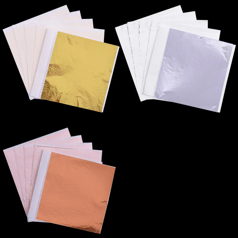14*14cm 100Pcs Imitation Silver Gold Leaf Paper Gold Foil Sheets Gilding Copper Foil Papers Leaf Leaves Sheets DIY Craft Decor
