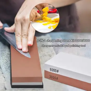 

2 in 1 Sharpening Stone Kit 3000/8000 Grit Knife Red White Sharpener Anti-slip Mat Polishing Tool for Kitchen Hunting Knives
