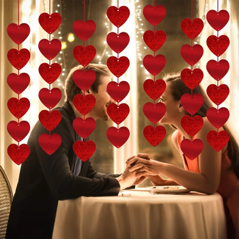 12 шт. красный блестящий сердечный знак гирлянды, День Святого Валентина вечерние украшения для свадебной вечеринки-вечерние украшения