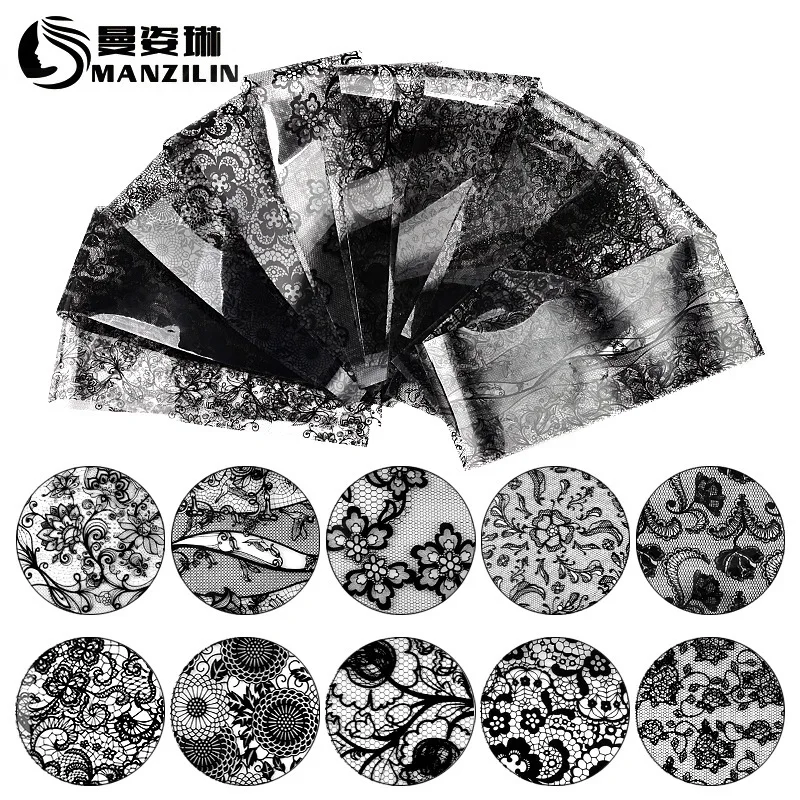 Cross-border for speed sell through selling nail black lace tape sticker sky star 10 sheets of paper to mix 20 cm | Красота и
