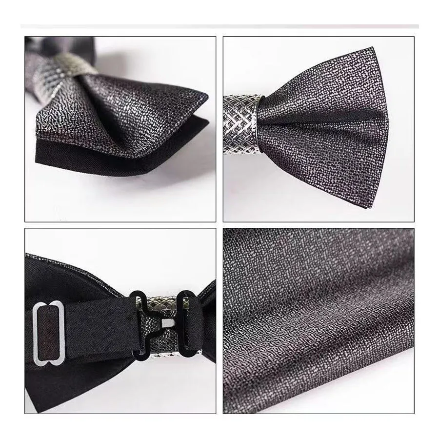 Classic Silk Bow Ties for Men Butterfly Plain Bow Tie Pocket Square Set Blue Black Silver Gray Purple Burgundy Brown Bowtie