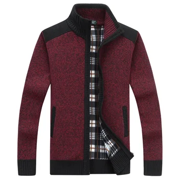 

2020 Men's Sweaters Winter Warm Cashmere Wool Zipper Cardigan Sweaters Man Casual Patchwork Knitwear Sweater coat