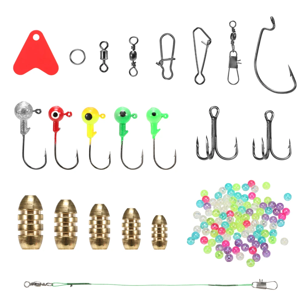 

230pcs Fishing Tackle Set Anti-tangle Rolling Swivels Fishing Connectors Snap Clips Treble Hooks Fishing Beads Kit Tackle Box