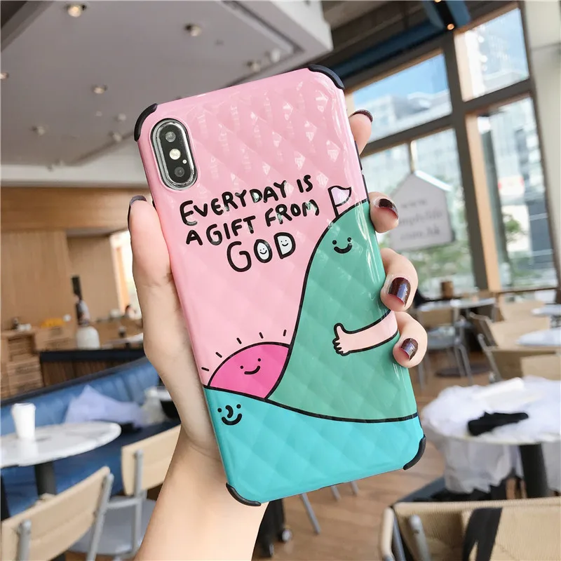 

Rhombus Texture Cute Patterned Cover for Iphone X Case Glossy Hard IMD Coque for Iphone Xs Max 6 7 8 6s Plus Xr Case Fundas Etui