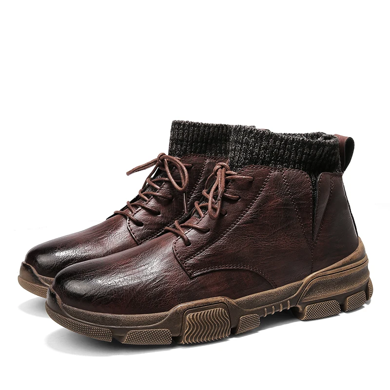 Мужские повседневные ботинки; уличные кроссовки; полуботинки martin; zapatillas hombre; Высококачественная кожаная мужская обувь; chaussure homme - Цвет: Brown
