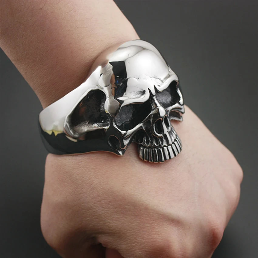 

316L Stainless Steel Huge Heavy Skull Mens Biker Rocker Punk Bracelet Bangle Cuff S100