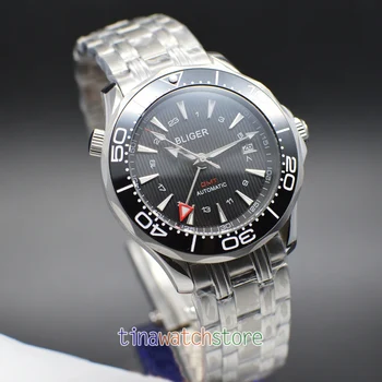 

Bliger 41mm GMT Automatic watch men dial date rotate black ceramic bezel stainless steel bracelet Men's watch