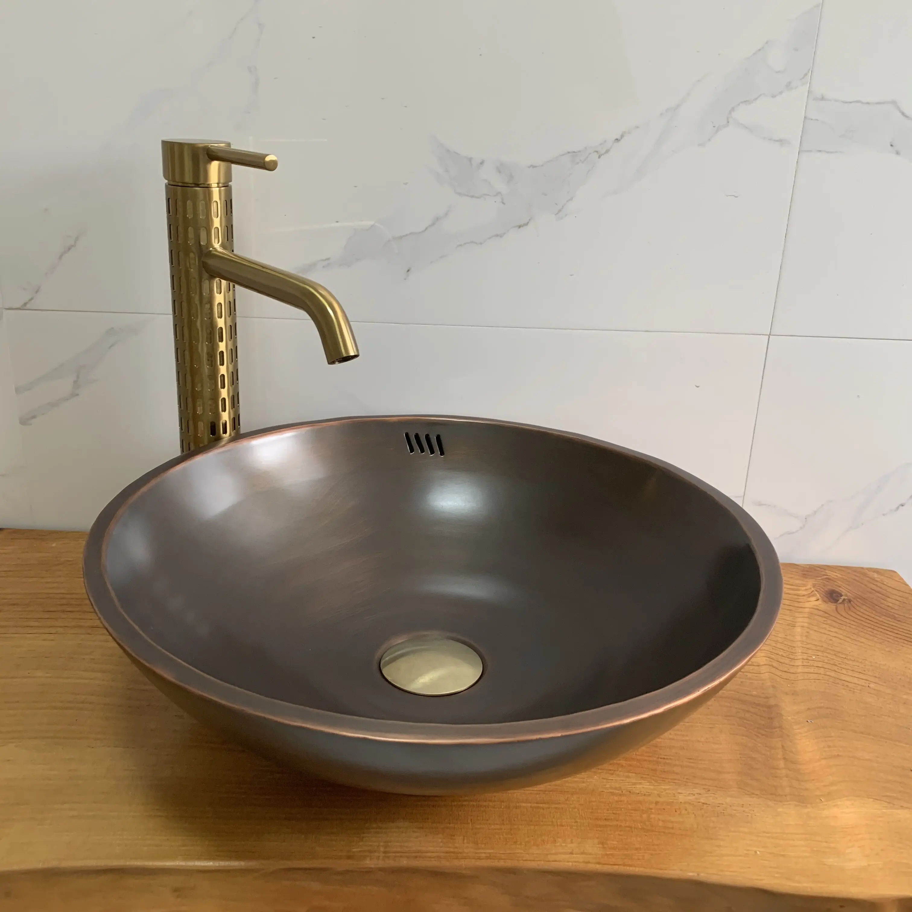 Cangler Sink Round Double Wall Vessel Sink Copper Basin And Copper