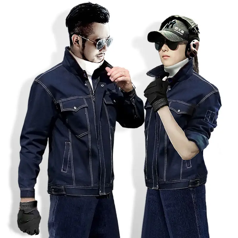 Spring men's work clothes labor protection wear-resistant jeans suit