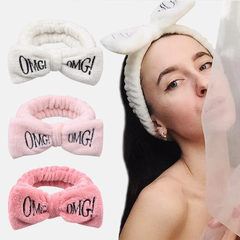 

Bow Headwear Fleece Coral Wash Face Bath Mask Makeup Turban Women Girls Letter Dot Striped Cat Shape Hairband Hair Accessories