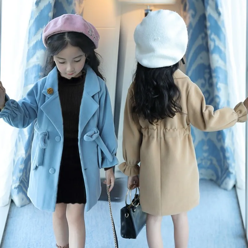 От 4 до 16 лет шерстяное пальто для девочек осеннее детское шерстяное пальто для девочек костюм толстые зимние костюмы Детское пальто из хлопка с капюшоном одежда для детей