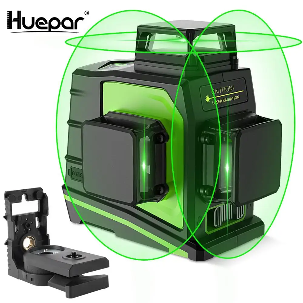 

Huepar 3x360 Laser Level 3D Green Beam Self-leveling Cross Line Three-Plane Leveling Alignment Laser Tool USB Charging Port