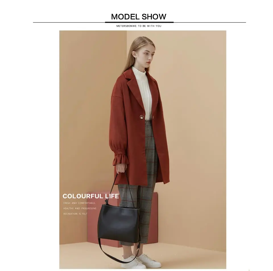 Metersbonwe Women Woolen Coat outerwear winter clothing Flare Sleeve Coat fashion warm woolen blends female elegant coat