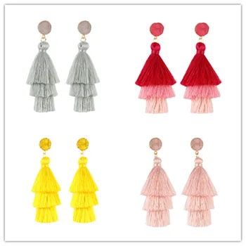 

Europe and the United States ExplosionsHigh-end Fashion Bohemia Three-layer Tassel Earrings Simple Temperament Exaggerated Earr