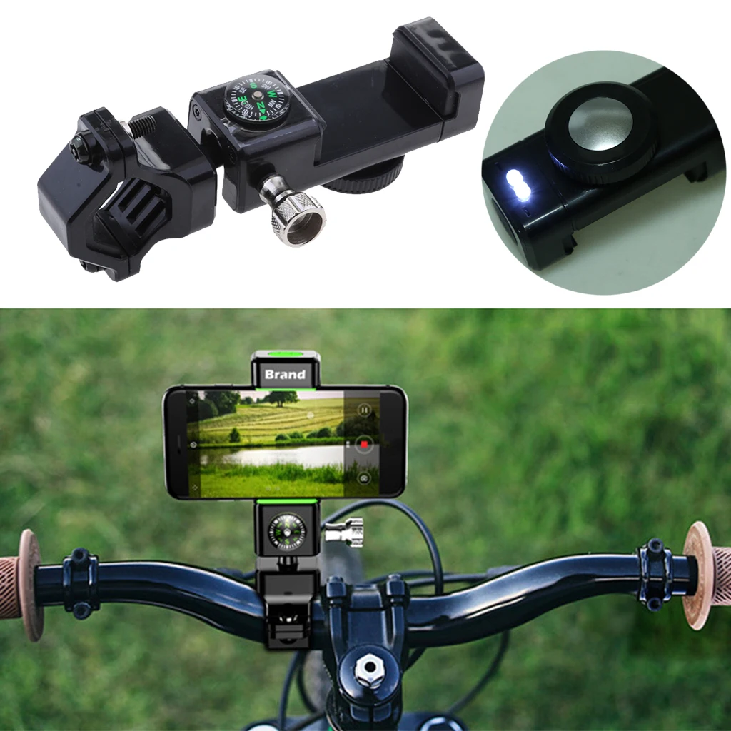 Motorcycle Handlebar Mobile Phone Holder Bracket With Compass & LED Light