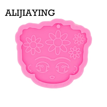 

DY0526 Glossy Art Girl with Hair Silicone Keychain Mold for Epoxy Jewelry Making DIY Crafts Necklace
