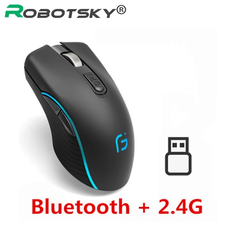 Ratón inalámbrico Bluetooth 4,0 + 2,4 Ghz, recargable, modo Dual, 2400DPI, óptico, para juegos, para PC y portátil