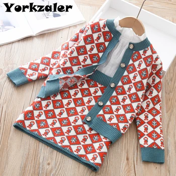 

Girls Winter Clothes Set Kids Girls Christmas Outfits 2 Pcs Children Clothing Suit Cardigan and Overall Skirts Fashion Outerwear