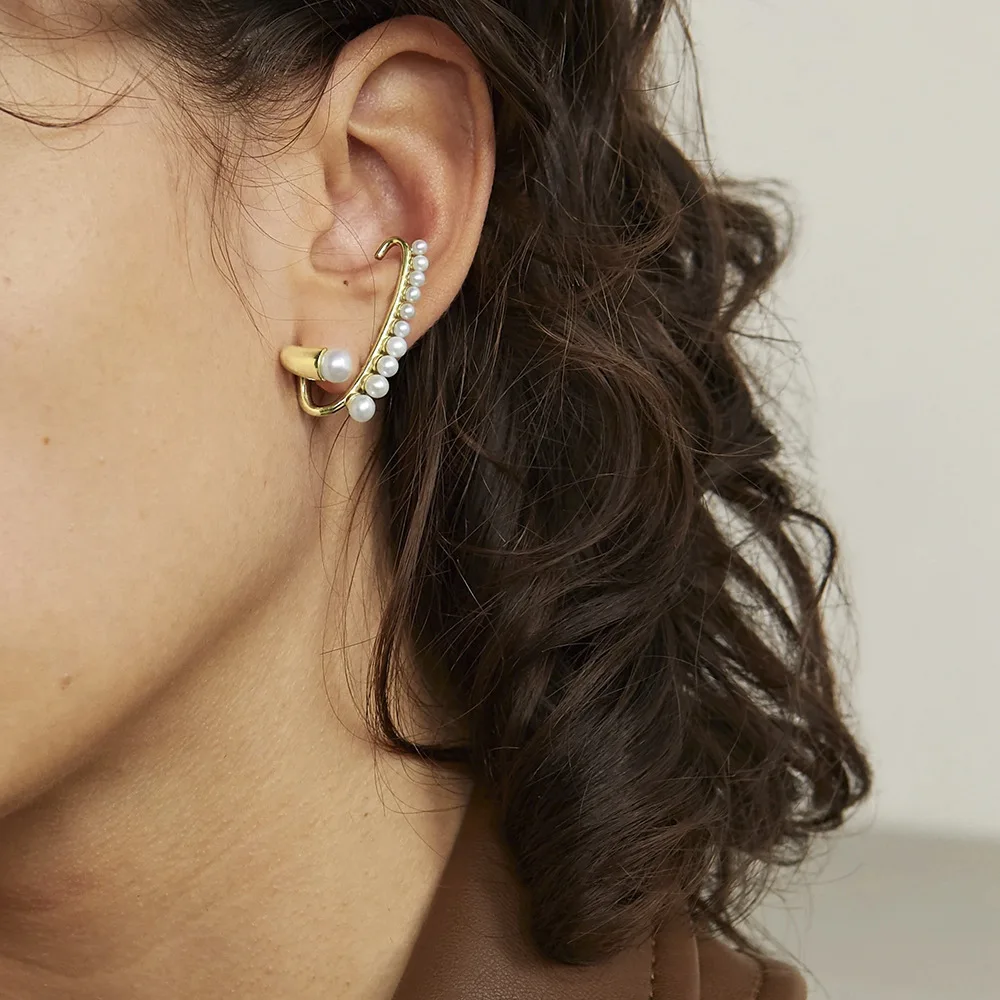 New Fashion Ear Crawlers Pearl Long Cartilage Earrings for Women Simple Geometric Climbers Stud Female Jewelry | Украшения и