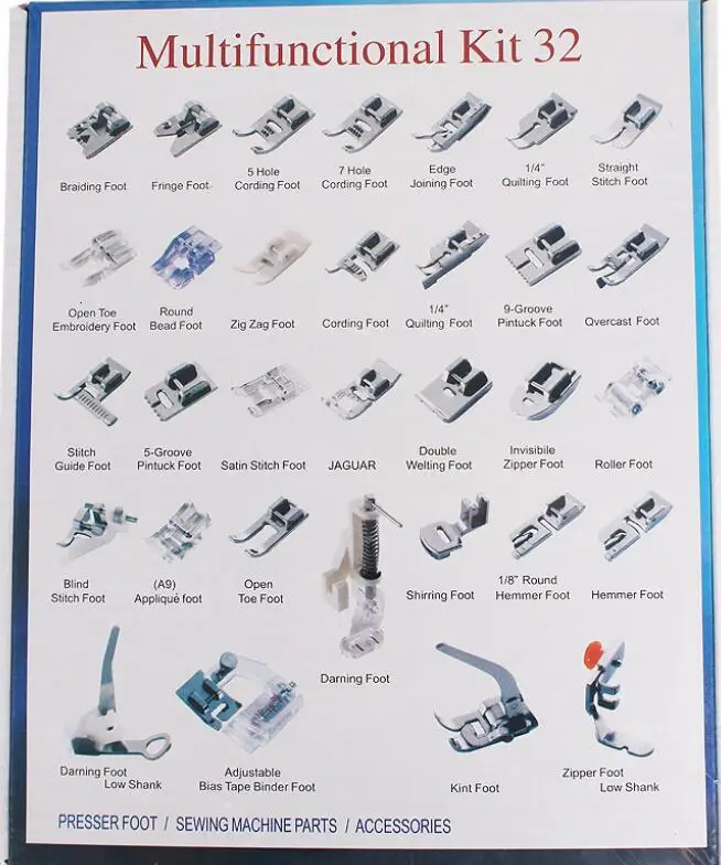 1 Set Household Domestic Sewing Machine Presser Foot Feet Kit Multi-Fucntional Presser Foot Sewing Accessories 32 Pcs With Box