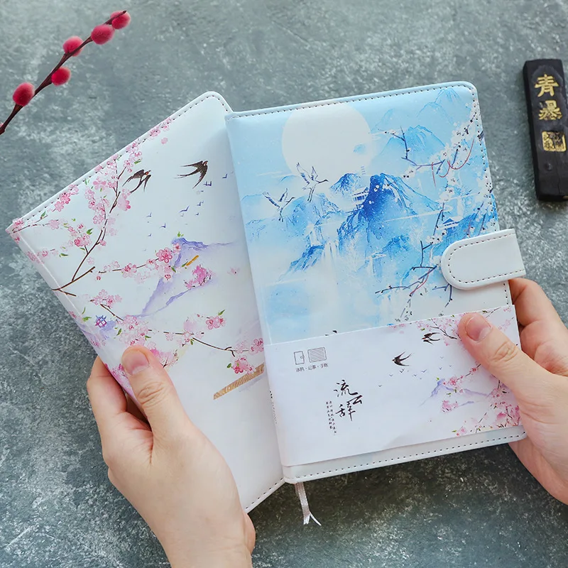 Chinese Ink Painting Creative Cute Paper Notebook Pu Leather Bullet Journal NotebookTravel Journal Planner School Diary Notepad