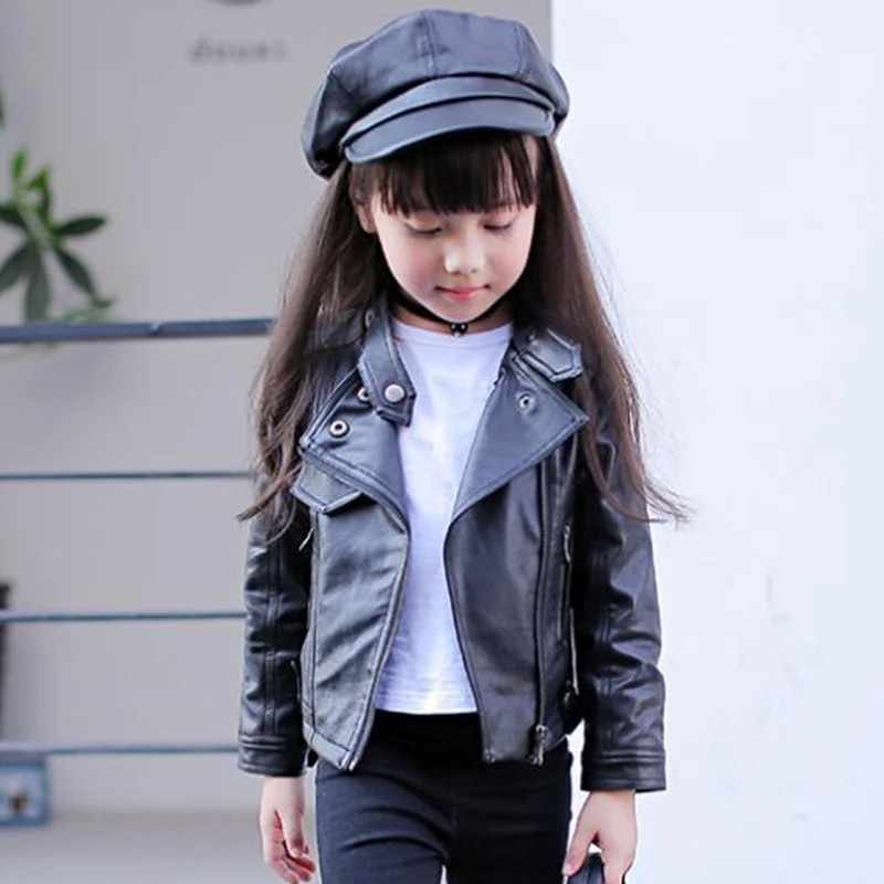 

2019 New Autumn Girls Jacket pu Leather Zipper Jacket For Girls 3-12Yrs Fashion Solid Leather Coat Children Clothing Outerwear