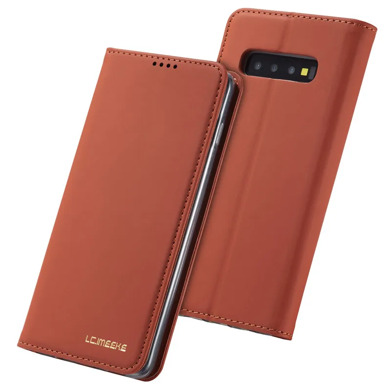 Для samsung Galaxy S10 чехол Galaxy S10 Plus чехол кожаный бумажник чехол для телефона для samsung Galaxy S10E Флип Магнитный кожаный чехол - Цвет: Brown