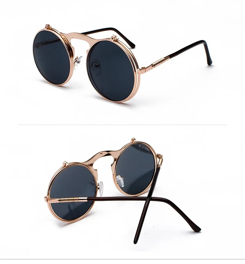 Круглые Солнцезащитные очки в стиле стимпанк для женщин и мужчин, металлические винтажные Круглые Солнцезащитные очки с двойными линзами, стильные круглые солнцезащитные очки Gafas Oculos De S