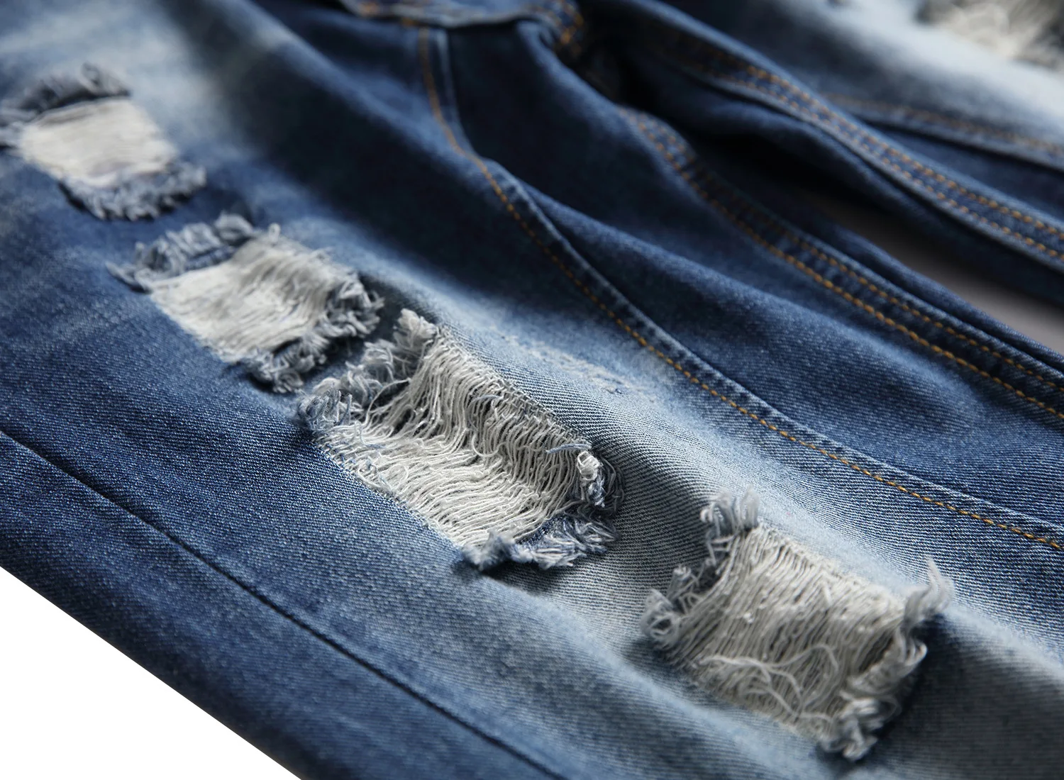 Fashion Design Trend Ripped Jeans Men with Holes Denim Skinny Famous Slim Fit Jean Pants Scratched Biker Jeans Dropshipping Blue