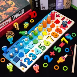 Montessori educacional placa de brinquedo de madeira matemática correspondência contagem números forma cor magnética jogo de brinquedo de pesca para crianças 2 3 anos