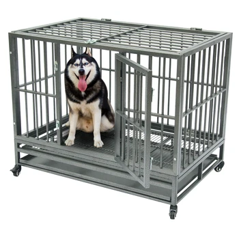 

High Quality And Brand New 42" Heavy Duty Dog Cage Crate Kennel Metal Pet Playpen Portable with Tray Silver