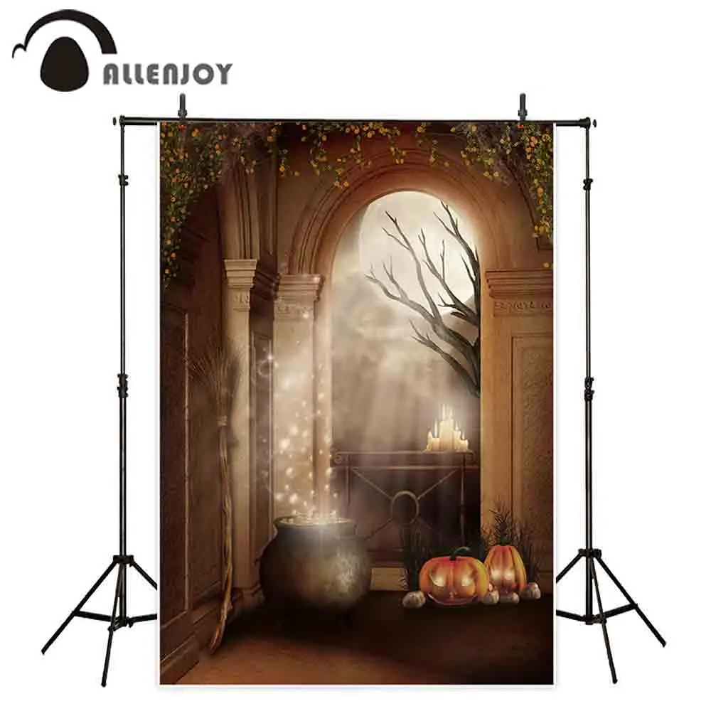 

Allenjoy background for photography Halloween pumpkin full moon candle child party photozone photophone photocall backdrop