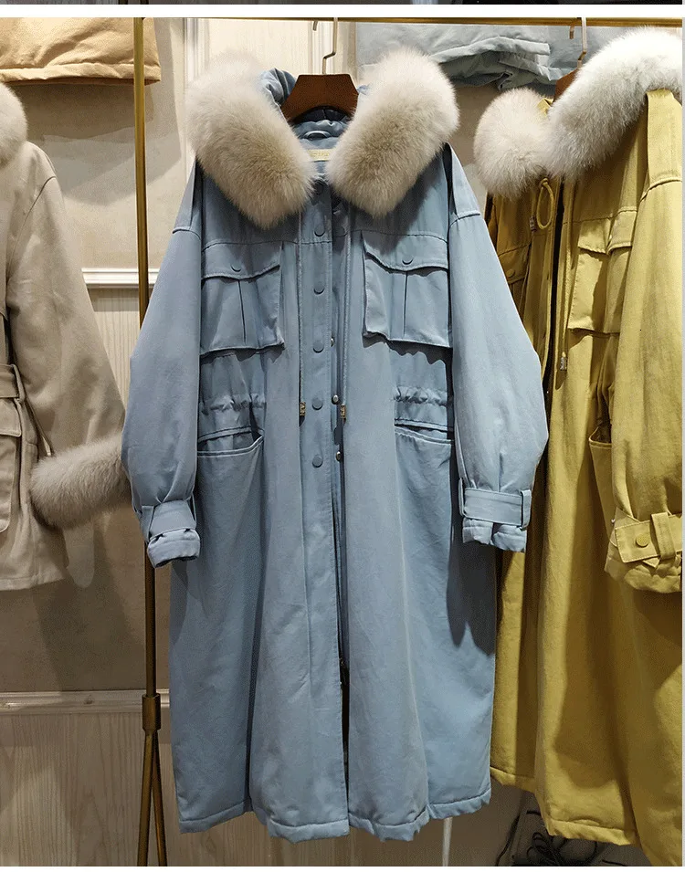 Зимний костюм-платье милитари проект платье пуховое Свободное пальто тяжелое Seta свинцово-белое пуховое длинное пальто для женщин