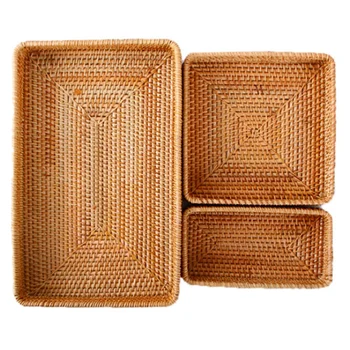 

3PCS Rattan Storage Basket Woven Storage Basket Handmade Rattan Sundries Box Snack Storage Box