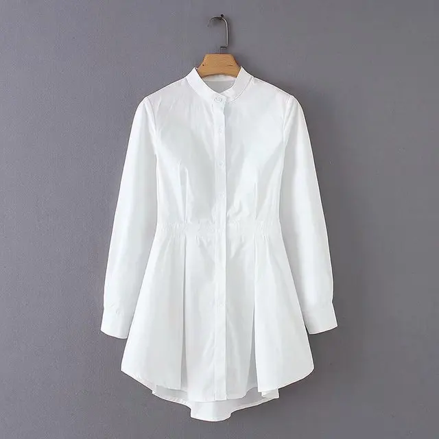 Новые женские блузки, Элегантные Осенние новые женские модные однотонные рубашки, топы с длинным рукавом и круглым вырезом, женская одежда, белая блузка