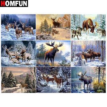 

HOMFUN 5d Diamond Painting Full Square/Round ‘’Elk tree winter" Picture Of Rhinestone DIY Diamond Embroidery Home Decor