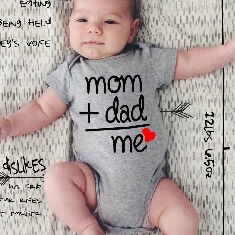 

Summer Newborn Infant Baby Boys Girls Rompers Clothes Mom Plus Dad Equal Me Funny Cute Toddler Jumpsuits Bodysuits Outfits