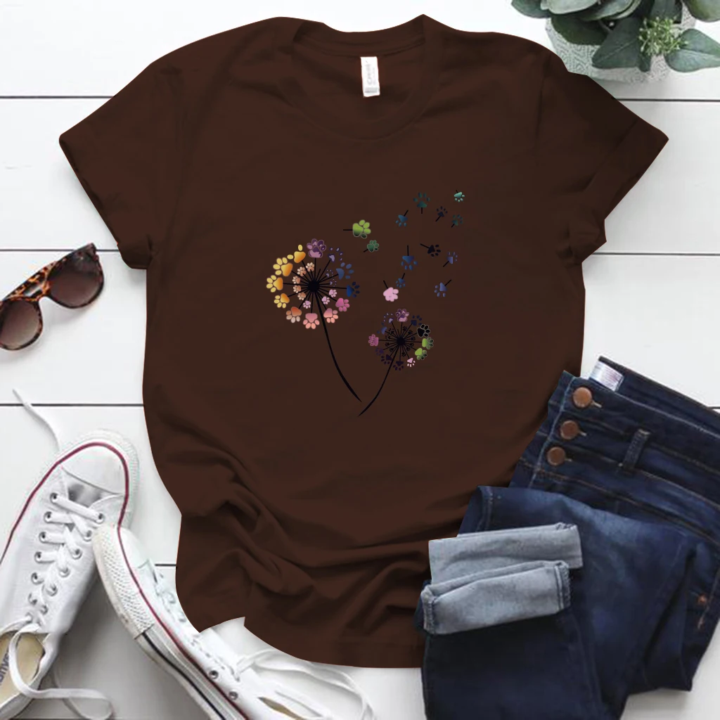 Color Dandelion Printed Tshirt Women S-5xl Plus Size Summer Funny Tshirt Tee Shirt Femme Short Sleeve Tops Women Clothing 2020